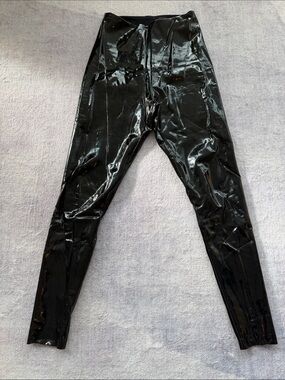 Commando Black Patent Leggings with Pink Logo